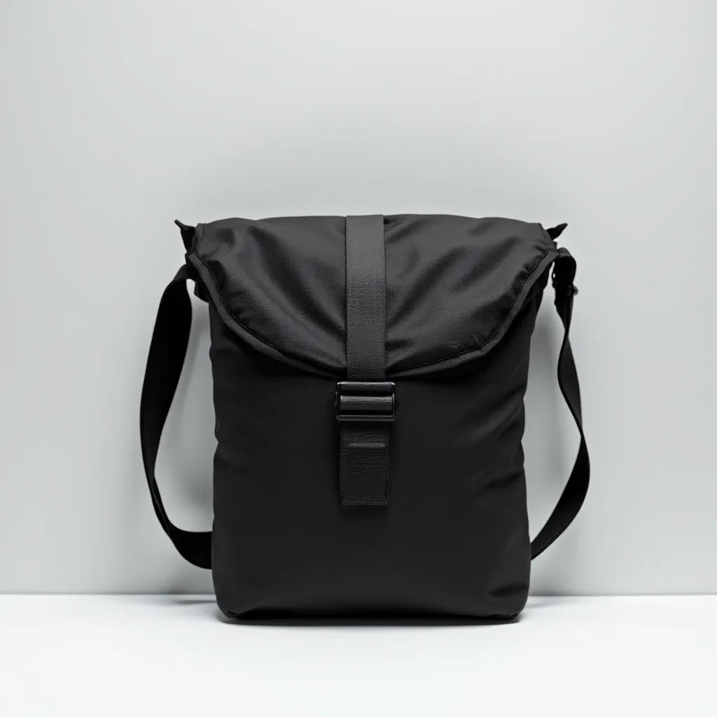 Compact black sling pack made from recycled polyester material with eco-friendly construction