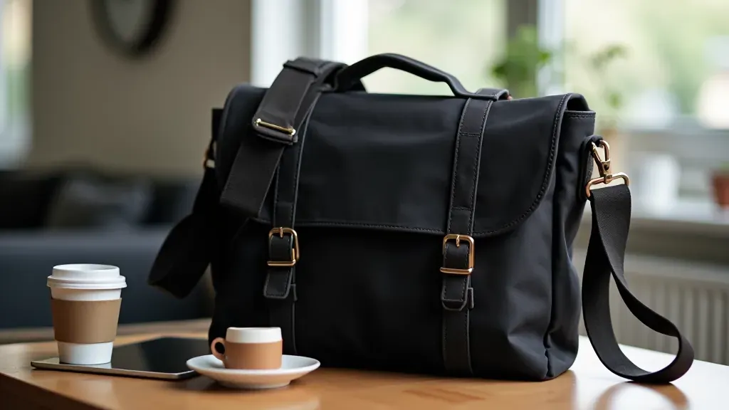Telšiai Compact Messenger in black waxed canvas