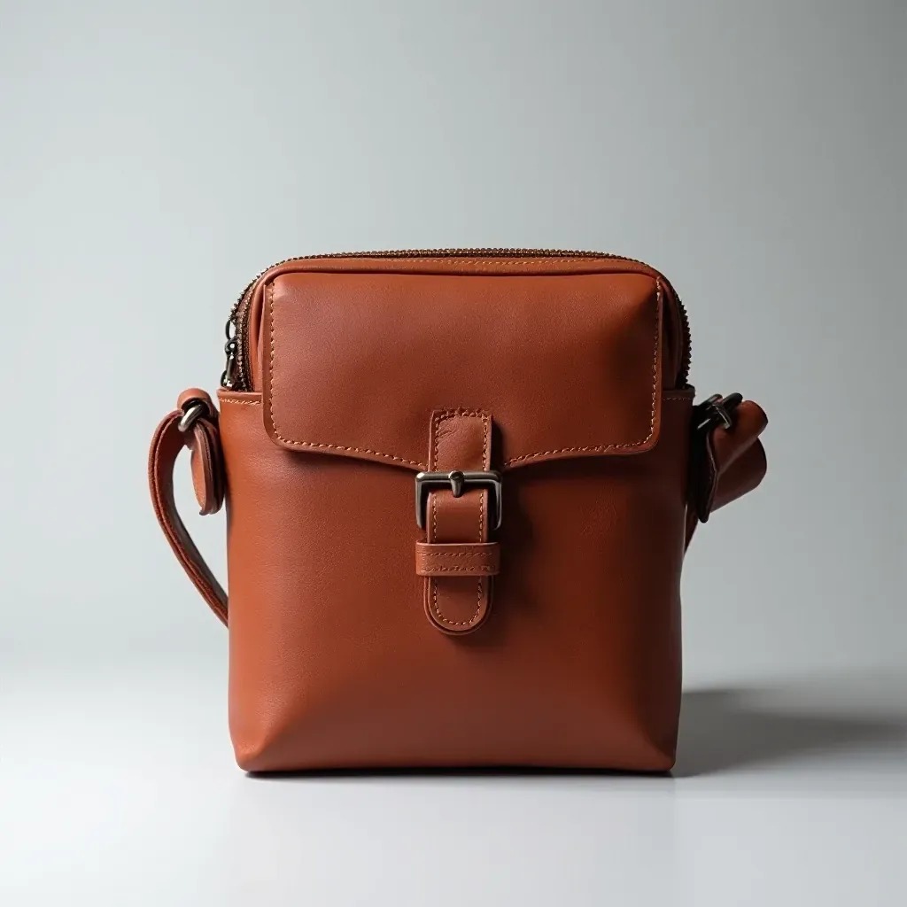 Cognac brown leather belt pouch with RFID protection and minimalist design